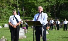 Selflessness, that was the theme of Pastor Dale Kohrs’ (right) address during the Memorial Day observance in Millville Cemetery. Selflessness of the service members who made sacrifices, and sometimes the ultimate sacrifice, for people back home, he said. Selflessness that is required of us all in honoring those sacrifices and participating in the affairs of this nation. Standing beside Kohrs is Gary Balcome, commander of the Millville American Legion.
